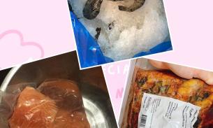 周三烤鳗鱼碎+冰冻三文鱼块+新鲜黑虎虾